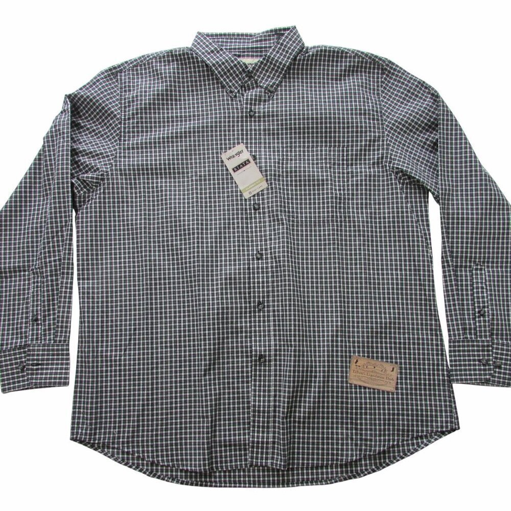 Wrangler Riata Men's Long Sleeve Plaid Classic Fit Button Shirt Black/White